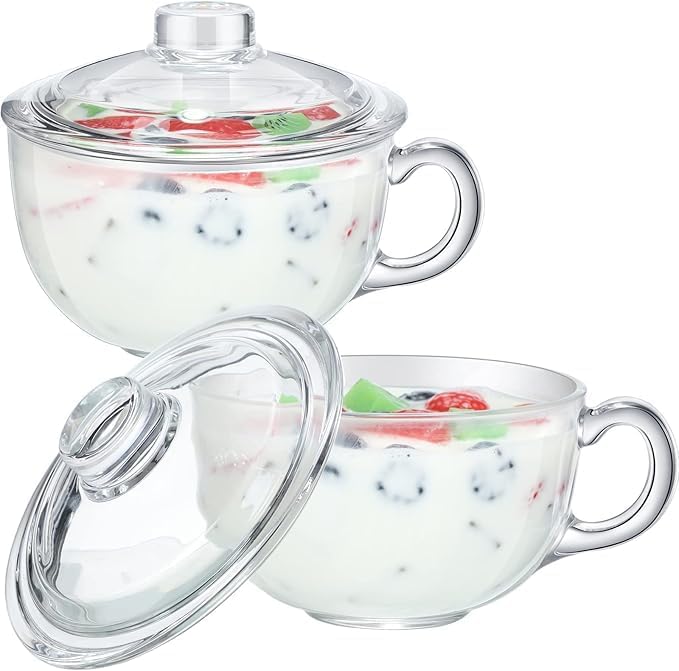2 Pcs Glass Ramen Bowl with Lid and Handle, Microwave Safe Soup Bowl Mixing Pot Transparent Cooking Cereal Bowls Breakfast Bowls for Noodles Soup Cereals Fruits(600 ml/ 20 oz) by PrimeWorld