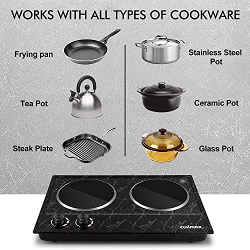 CUSIMAX Double Burner Electric Hot Plate for Cooking, 1800W, Black Marble - Image 3