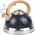 3 Quart Stainless Steel Whistling Tea Kettle – Natural Stone Finish Teapot with Cool-Touch Wood Handle, Loud Whistle & Rust-Resistant Base(black) by Rixordd