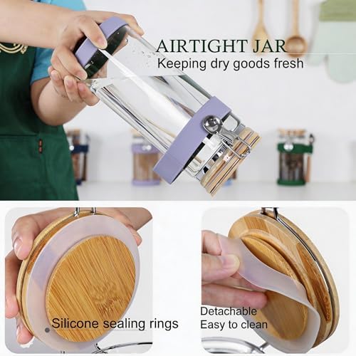 KKC Nut Storage Container Airtight Glass Jar 1500ml 50 oz - Airtight Pantry Storage Canister with Bamboo Lid, Silicone Protective Sleeve & 1 TBSP Long Wooden Handle Spoon for Walnut Almond Pecan - Image 4