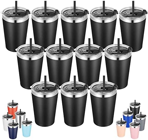 VEGOND 12oz Tumbler Stainless Steel Tumbler bulk Vacuum Insulated Double Wall Travel Tumbler with Lid and Straw Reusable Tumbler, Black 12 Pack by VEGOND