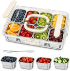 Ankou Snackle Box Container, Stainless Steel Divided Serving Tray with Lid, Handle and Forks by ANKOU