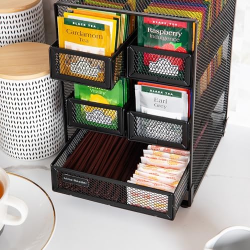 Mind Reader Tea Bag Organizer, Tea Station Organizer, Countertop Storage, Kitchen, Metal Mesh, 7"L x 6.75"W x 10"H, Black - Image 6
