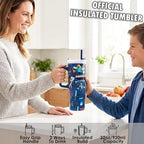 Get Trend Minecraft Tumbler with Handle and Straw 32 oz, Keeps Hot 8 Hrs, Cold 12H & Ice 42H, BPA-Free Insulated Stainless Steel Water Bottle, Travel Mug, Gamer Gifts (Blue Minecraft) - Image 2
