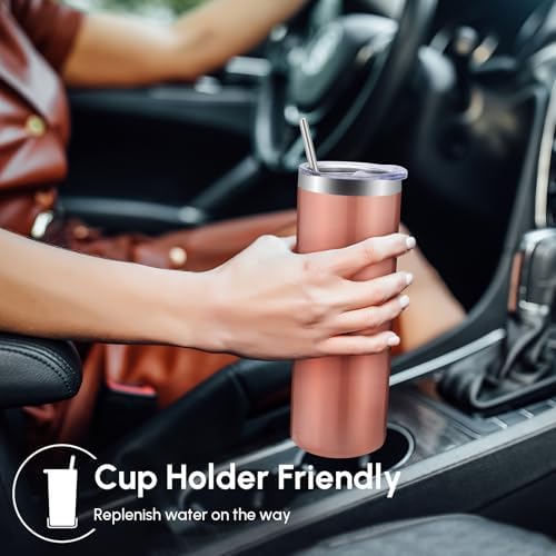 Volhoply 4 Pack Skinny Tumblers with Lid and Straw, 20oz Stainless Steel Straight Tumbler Bulk, Vacuum Insulated Coffee Mug for Home, Office, Travel, DIY (Mix,4 Pack) - Image 4