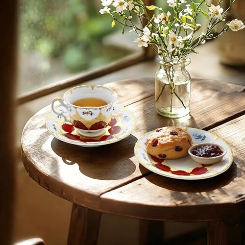 Luxury White & Gold Embossed Tea Cups and Saucers with Teapot, Sugar Bowl, & &Creamer, Vintage European Porcelain Coffee Set for Tea Party, Wedding, Gift (Vintage Gold, 4pcs/set) - Image 3