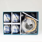 Urban Tokyo Hokusai Inspired Great Wave Porcelain Tea Set with Bamboo Handle, 30 oz Teapot with 4 Cups, Blue and White, Gift Box - Image 2