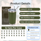 IEOVIEE 32 Pack 20oz Stainless Steel Insulated Bulk Tumblers with Lid&Straw - Image 2