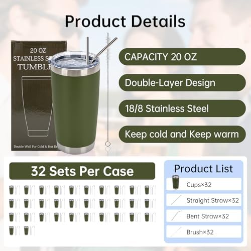 IEOVIEE 32 Pack 20oz Stainless Steel Insulated Bulk Tumblers with Lid&Straw - Image 2