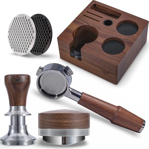 54mm Espresso Accessories Kit – Breville Espresso Machine Accessories Set with Walnut Tamper, Distribution Tool, Tamping Station, Naked Portafilter & Puck Screen – Fits Barista Express, Pro, To by KNODOS