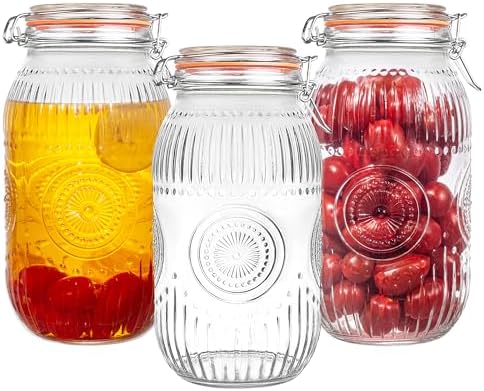 Amzcku Wide Mouth Vintage Mason Jars with Airtight Lid 64oz 2 Quart, Canister Quart Jars for Kitchen Storage - for Coffee, Sugar, Beans 3 Pack by Amzcku