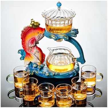 YUDIZWS Lazy Kungfu Drip Teapot,Heat Resistant Tea Set,Sturdy High Borosilicate Glass Teapot,Magnetic Water Diversion Semi-Automatic Teapot Set Magic Tea Set of Holiday Gifts,A fish tea set by YUDIZWS