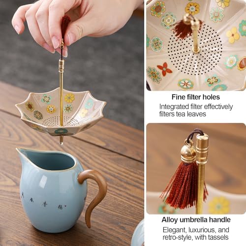 Ceramic Umbrella Tea Infuser, Rotating Loose Leaf Filter with Magnetic Wood Stand, Extra Fine Mesh Tea Strainer, for Kung Fu/Coffee/Brewing(Black) - Image 5