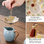 Ceramic Umbrella Tea Infuser, Rotating Loose Leaf Filter with Magnetic Wood Stand, Extra Fine Mesh Tea Strainer, for Kung Fu/Coffee/Brewing(Red) - Image 5