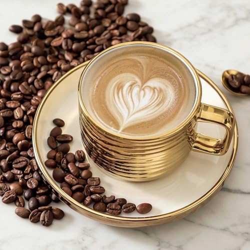 LETAOTAO Cappuccino Cups with Saucers, Ceramic Coffee Cup Set of 4, 8.5oz - Image 5