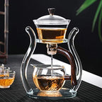 RORA Lazy Kungfu Glass Tea Set Semi Automatic Drip Rotating with Infuser Glass Teapot Set (6 cups) - Image 3