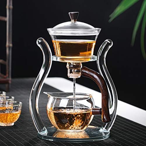 RORA Lazy Kungfu Glass Tea Set Semi Automatic Drip Rotating with Infuser Glass Teapot Set (6 cups) - Image 3