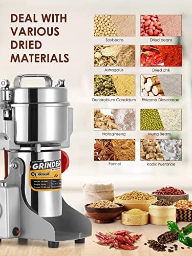 CGOLDENWALL 800g Electric Grain Grinder Mill Safety Upgraded 2400W High-speed Spice Herb Grinder Commercial Superfine Machine Dry Cereals Pulverizer CE 110V (800g Swing Type) - Image 4