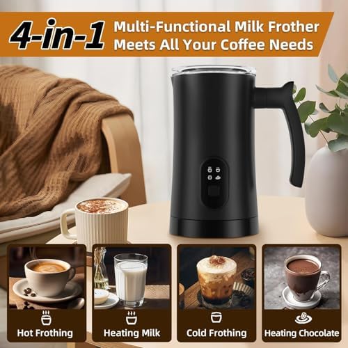 Milk Frother 4 in 1 Electric Milk Steamer 350ml 11.8oz Automatic Hot and Cold Foam Maker with 304 Stainless Steel Interior for Latte Cappuccino Coffee Hot Chocolate Home Kitchen - Image 4