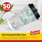 Glad Disposable Coffee Cups with Lids, Coffee Flower, 16 Oz, 50 Count - Image 2