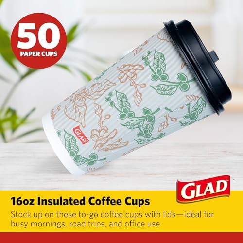 Glad Disposable Coffee Cups with Lids, Coffee Flower, 16 Oz, 50 Count - Image 2
