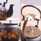 Classic tea kettle, Cast Iron Teapot,Cast Iron Tea Pot, Japanese Tetsubin Tea Kettle Durable Cast Iron Teapot with Fully Enameled Interior (1200ml), Black - Image 7