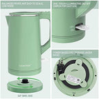 COOKTRON 1.7L Electric Kettle Quiet, Double Wall Hot Water Boiler BPA-Free, Quiet Boil and Cool Touch Tea Kettle, Cordless with Auto Shut-Off & Boil Dry Protection, 1500W Fast Boiling, Green - Image 5