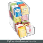 mDesign Plastic Wide Kitchen Pantry, Cabinet, Countertop Organizer Storage Station with 3 Drawers for Coffee, Tea, Sugar Packets, Sweeteners, Creamers, Drink Pods, Packets; 18 Sections - Clear - Image 6