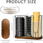 Coffee Cup Holder,18oz Cup and Lid Organizer, Cup Dispenser Rack with Wood Base, Suitable for Countertop Use, Kitchen, Coffee Bar，Storing Paper Cups, Straws, Lids, Tea Bags(3-Compartment) - Image 2