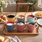 DOWAN 16 OZ Boho-Mosaic Coffee Mugs Set of 6, Large Ceramic Coffee Mugs with Handle, Bohemian Home Decor Gift Set for Housewarming, Wedding & Birthday - Image 6