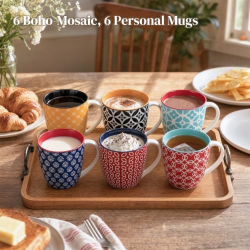 DOWAN 16 OZ Boho-Mosaic Coffee Mugs Set of 6, Large Ceramic Coffee Mugs with Handle, Bohemian Home Decor Gift Set for Housewarming, Wedding & Birthday - Image 6
