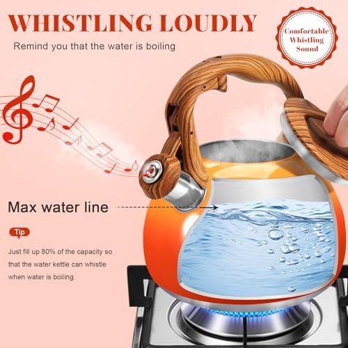 GGC Whistling Tea Kettle for Stove Top, 3.2QT/3L Stainless Steel Tea Kettle - Image 3