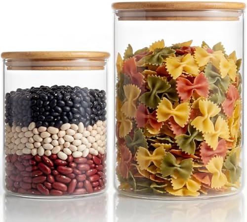 Large Glass Storage Containers with Bamboo Lids for Flour & Sugar, 2 Pack by HomArtist