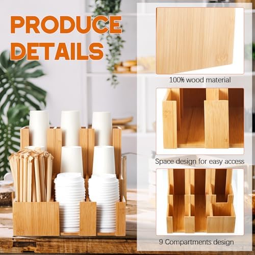 CroBlissful 9 Compartment Bamboo Wood Vertical Coffee Cup and Lid Dispenser - Image 3