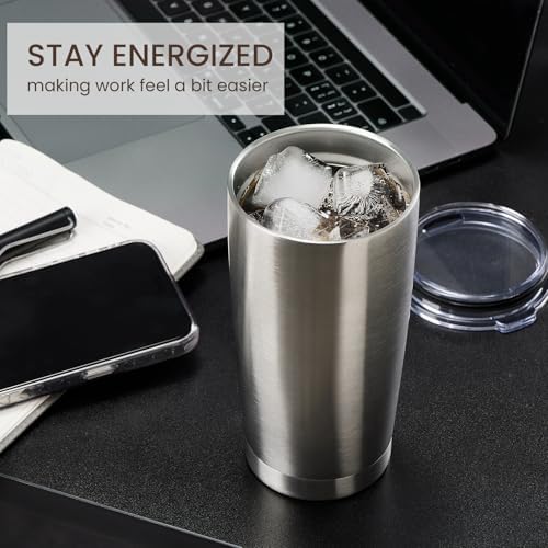 MEWAY 20oz Tumbler 4 Pack Double Wall Vacuum Insulated Travel Mug Bulk, Stainless Steel Tumblers with Lid and Straw, Durable Powder Coated Coffee Cups for Cold & Hot Drinks (Silver, 4) - Image 4