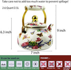 Enamel Tea Kettle 2.6 Quart, Vintage Butterfly Floral Stovetop Teapot - Image 2
