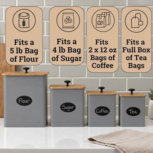 Kitchen Canisters for Countertop Set of 4 w/ Chalkboard Labels & Marker Pen - Image 3