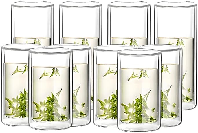10 pieces ，Double-walled glass drinking cup, glassware, heat-insulating drinking cup, office beverage cup for milk and coffee, non-scalding by Unknown