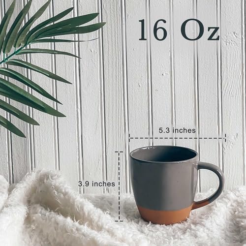 MORA Ceramic Large Latte Mug Set of 4, 16oz - Microwavable, Porcelain Coffee Cups With Big Handle - Modern, Boho, Unique Style For Any Kitchen. Microwave Safe Stoneware - Assorted Neutrals - Image 2