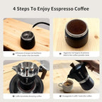Stovetop Espresso Moka Pot Coffee Maker, Non-slip Wood Grain Handle, Cast Aluminum, Compatible with Gas, and Electric Stoves (Black, 12 cups) - Image 5
