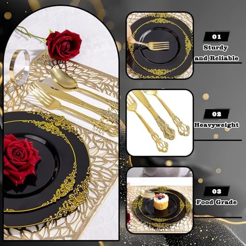 YOUBET 700PCS Black Plastic Dinnerware Set for Wedding Party - Image 6