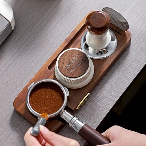 Bincoo 51/53mm Espresso Tamping Station - Sapele Coffee Bar Organizer with Non-Slip Mat, Multi-Slot Design for Counter, Holds Tamper,Distributor, Basket Holder - Image 5