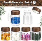 6 pc Glass Spice jars Glass Jars with Screw Lid 5 oz Acacia Wood Glass Herb Sugar Coffee Bean Ground Container Food Storage Canister for Candy Pantry Tea Seasoning Meal Prep Snack (6*150ml(5oz)) - Image 2