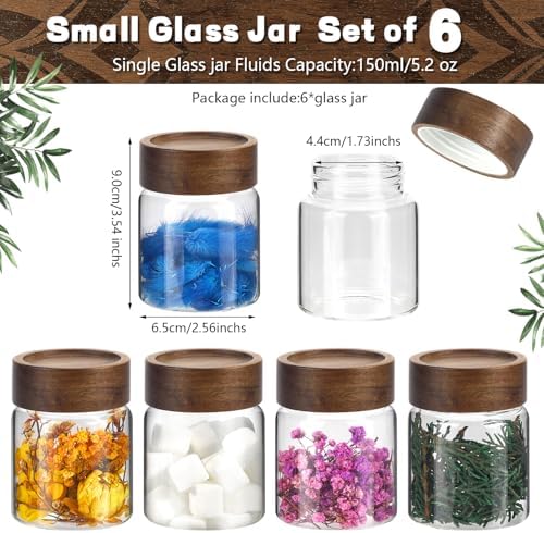 6 pc Glass Spice jars Glass Jars with Screw Lid 5 oz Acacia Wood Glass Herb Sugar Coffee Bean Ground Container Food Storage Canister for Candy Pantry Tea Seasoning Meal Prep Snack (6*150ml(5oz)) - Image 2