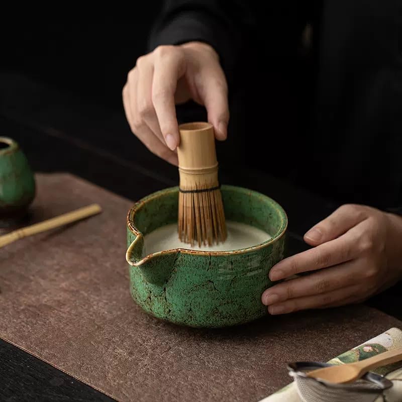 Traditional Japanese Matcha Tea Set, Handcrafted Ceramic Bowl with Bamboo Whisk, Scoop and Stand, Complete 4-Piece Ceremonial Kit for Tea Preparation - Image 4