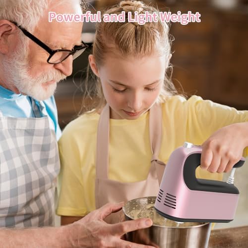 Yomelo 9-Speed Digital Hand Mixer Electric, 400W Powerful DC Motor, Hand Mixer Electric Handheld with Snap-On Storage Case, 5 Stainless Steel Accessories, Beaters, Dough Hooks, Whisk(Rose Gold) - Image 3