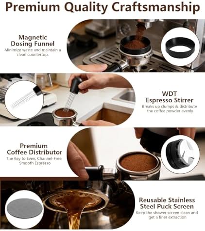 10 PCS Espresso Accessories Kit - 51mm Espresso Tools Set with WDT Tool, Espresso Tamper, Tamping Station, Coffee Distributor, Dosing Funnel, Puck Screen, Latte Art Pen,Stencils & Coffee Scale - Image 4