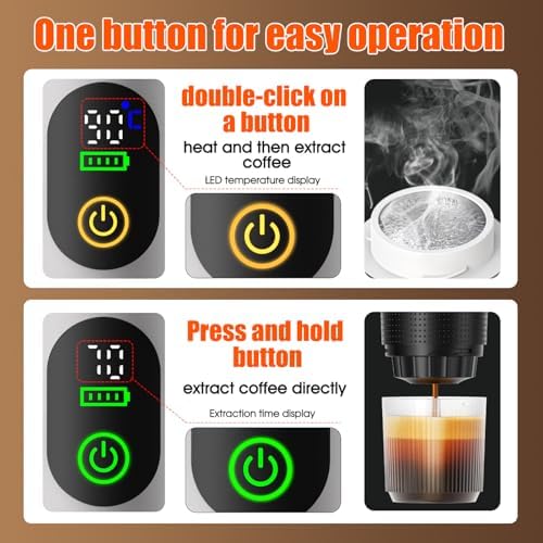 6-in-1 Portable Electric Espresso Machine–20Bar Self‑Heating camping coffee maker with 7500mA Battery,Display,compatible with Large/Small Capsules&Coffee Powder for Travel,Camping,Car&Office - Image 5
