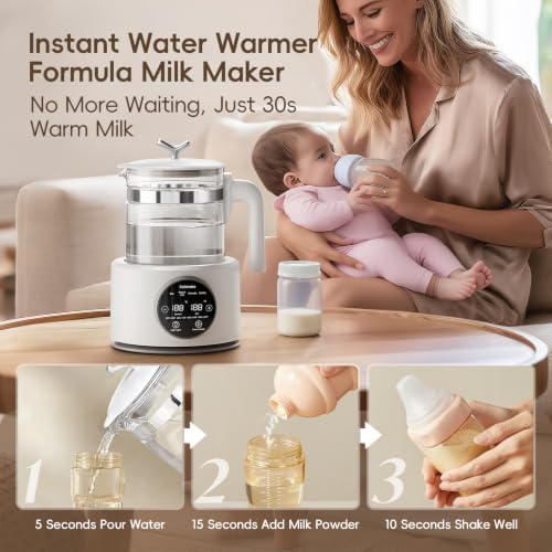 Baby Instant Warmer, Baby Milk Warmer Glass Electric Kettle Boiler with Night Light, Accurate Temperature Control for Formula, 1.2L Glass Water Warmer Breastmilk,Boil Coffee,Tea, 24H Insulation - Image 2