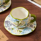 Ceramic Cup with Saucer，floral tea cup for Coffee,Cappuccino and Tea (2, Green) - Image 4